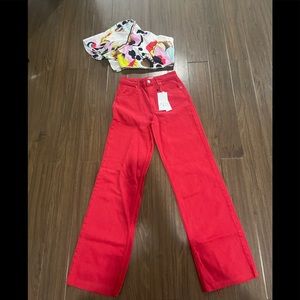 Zara red wide leg blogger jeans